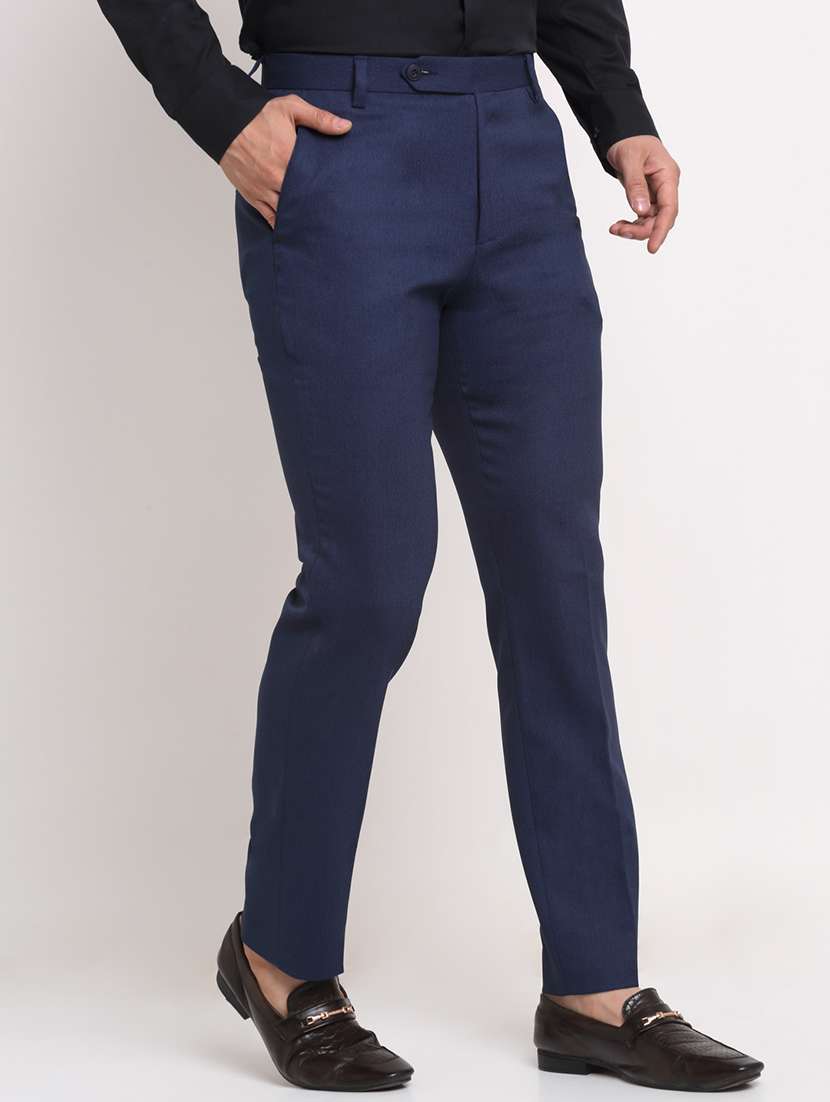 Navy Blue Solid Formal Trouser