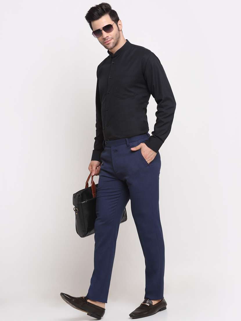 Navy Blue Solid Formal Trouser
