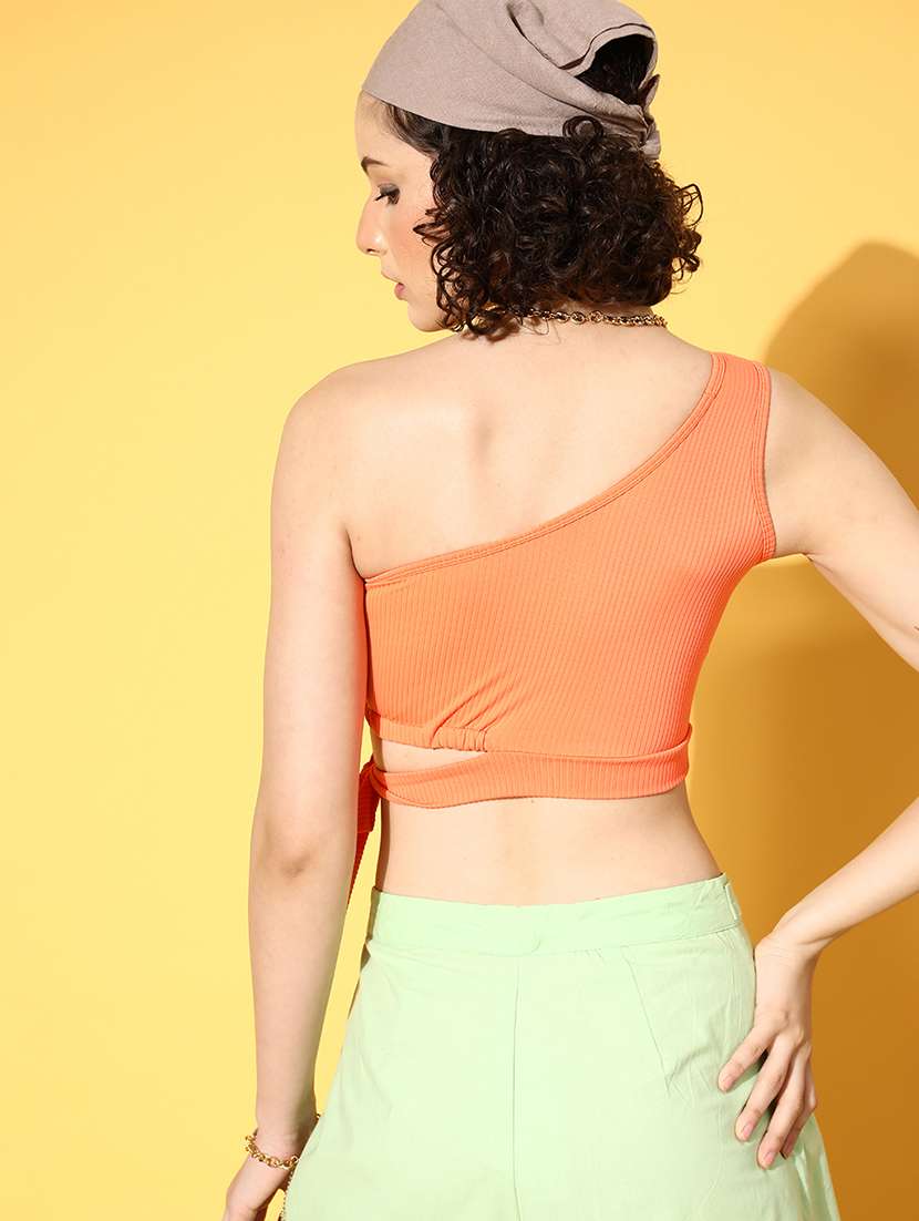 women's crop single shoulder top - 18434244 - Standard Image - 2