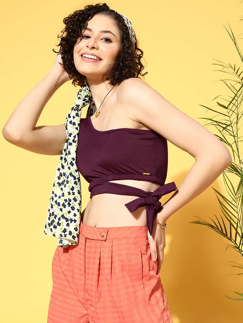 women's crop single shoulder top - 18434245 -  Standard Image - 2