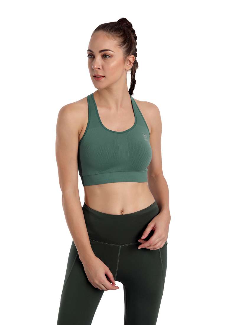 bottle green lightly padded sports bra 