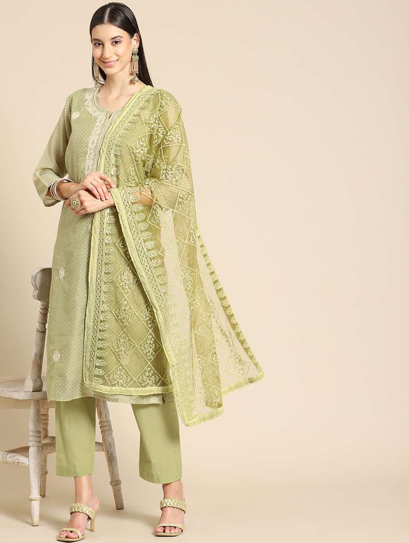 tonal embroidered chikankari net dupatta 