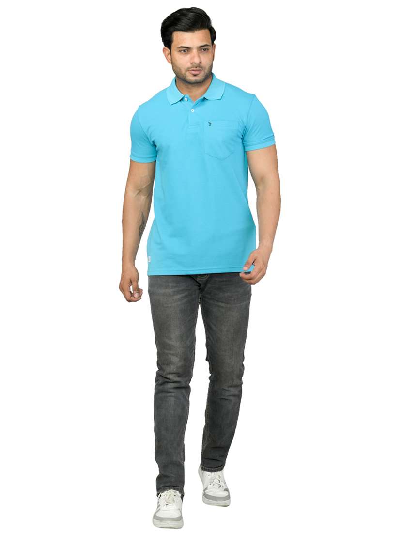 men turquoise solid polo t-shirt - 18436157 -  Standard Image - 2