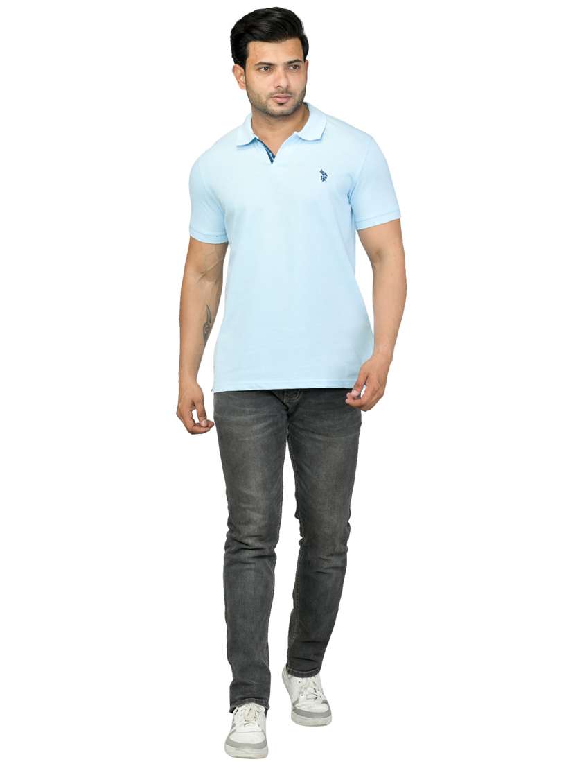 light blue solid polo t-shirt - 18436162 -  Standard Image - 2