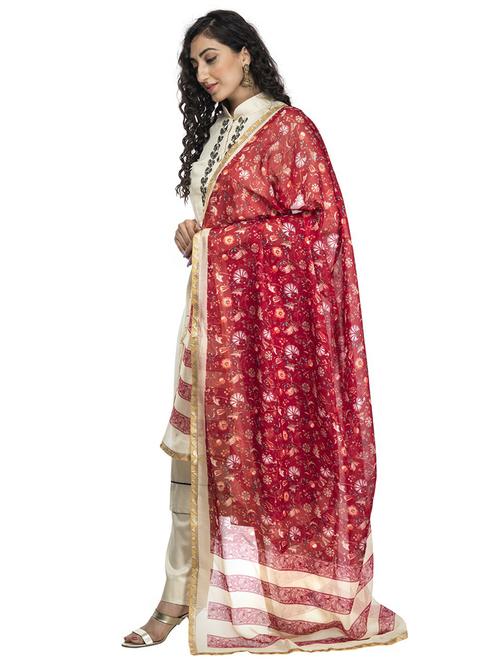 red silk blend dupatta - 18436221 -  Standard Image - 0
