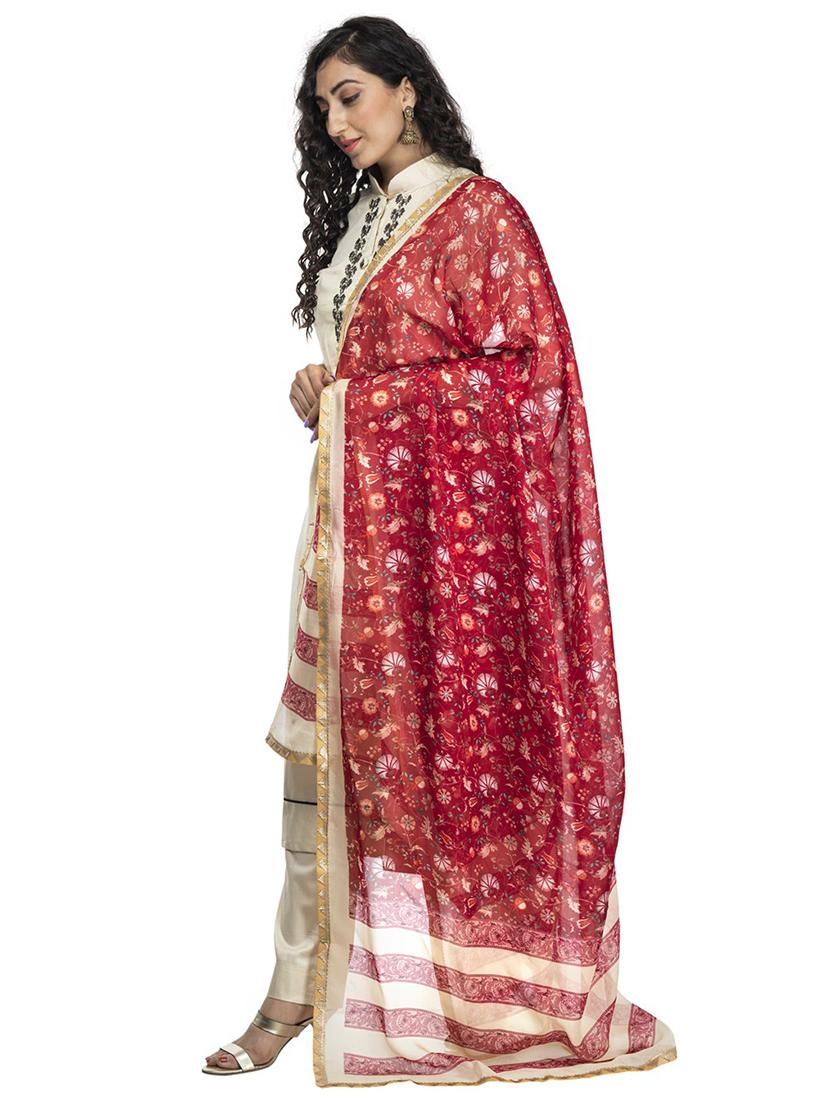 red silk blend dupatta - 18436221 -  Zoom Image - 0