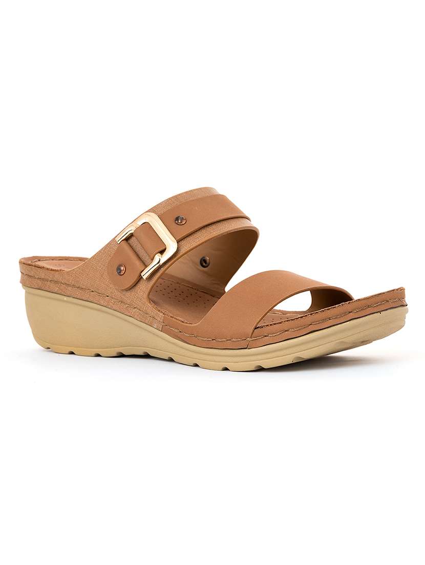 tan slip on wedge