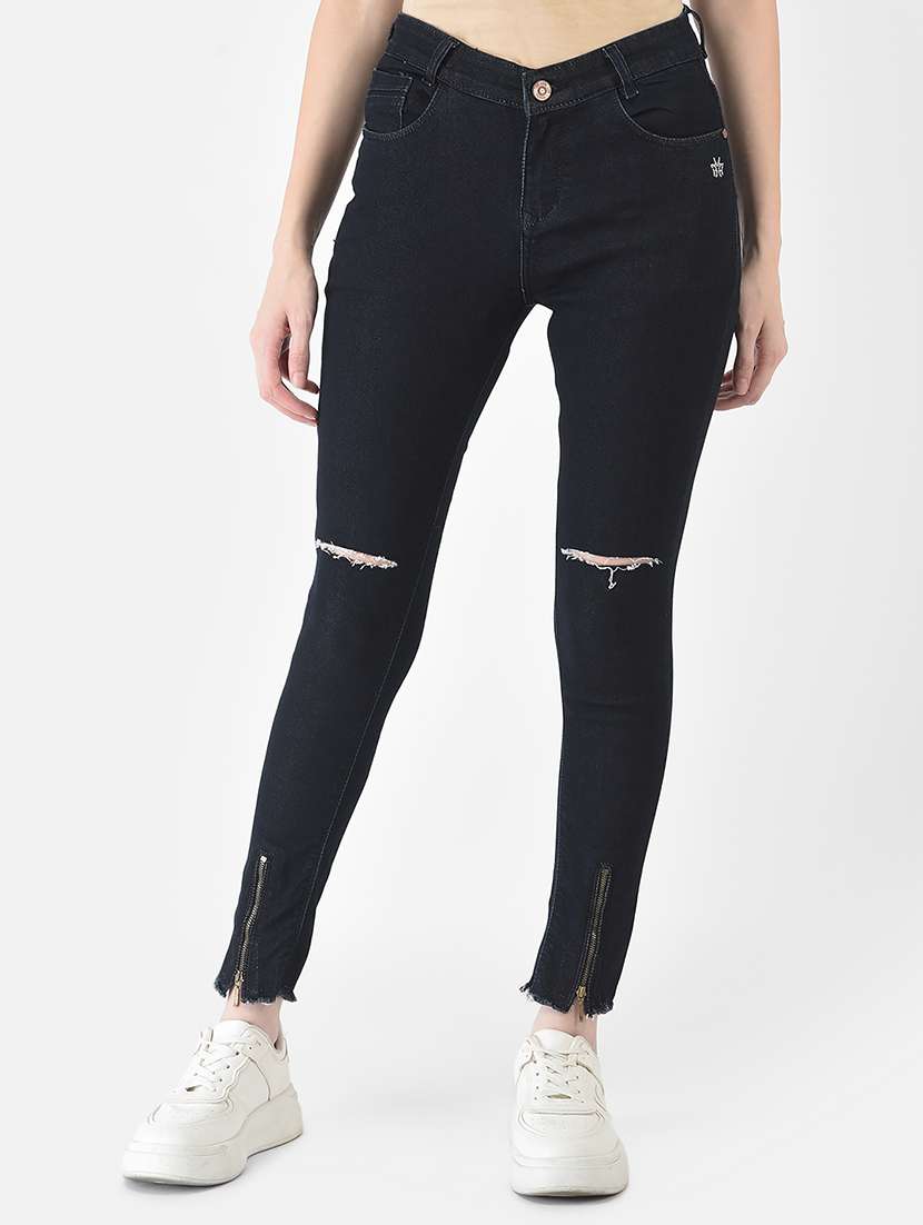 women's slash knee slim fit jeans