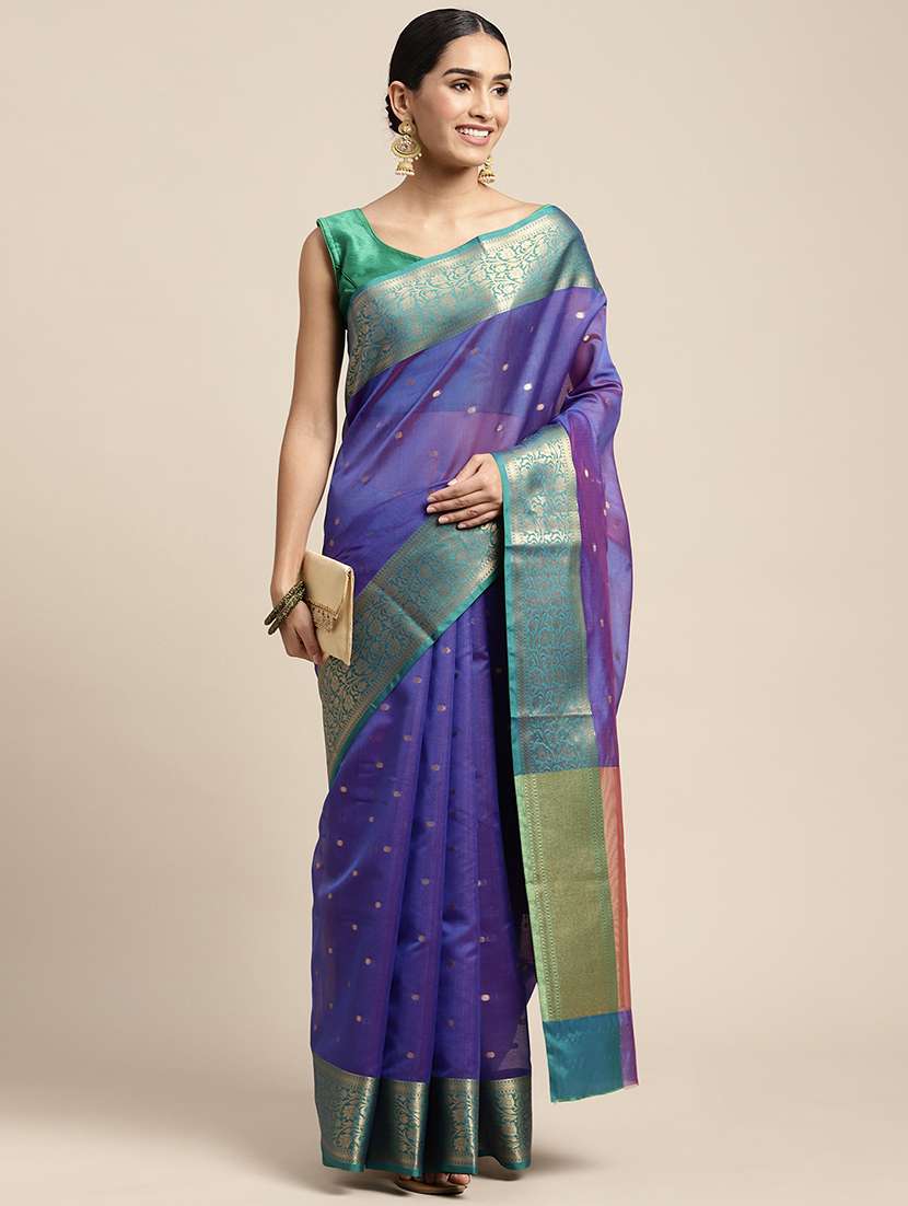women's self design purple colored saree with blouse