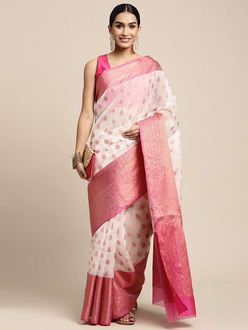 golden zari work woven saree