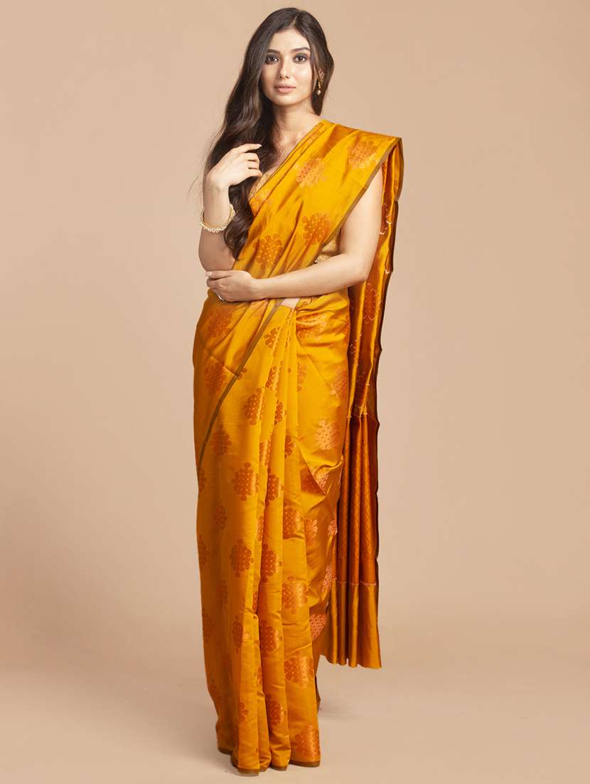 golden zari work woven saree with blouse