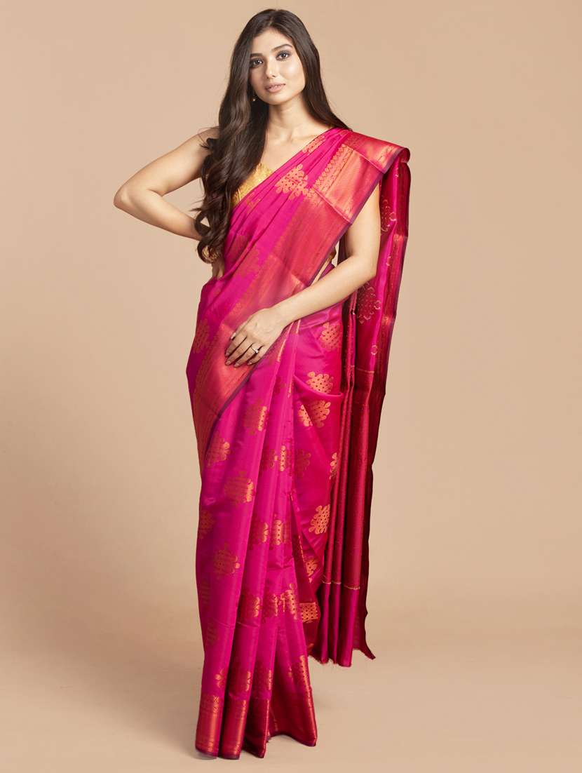 golden zari work woven saree with blouse