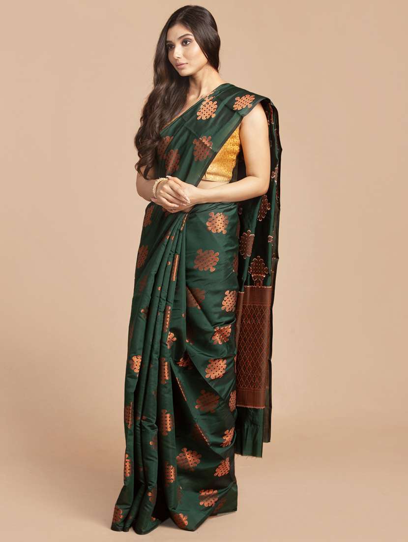 golden zari work woven saree with blouse