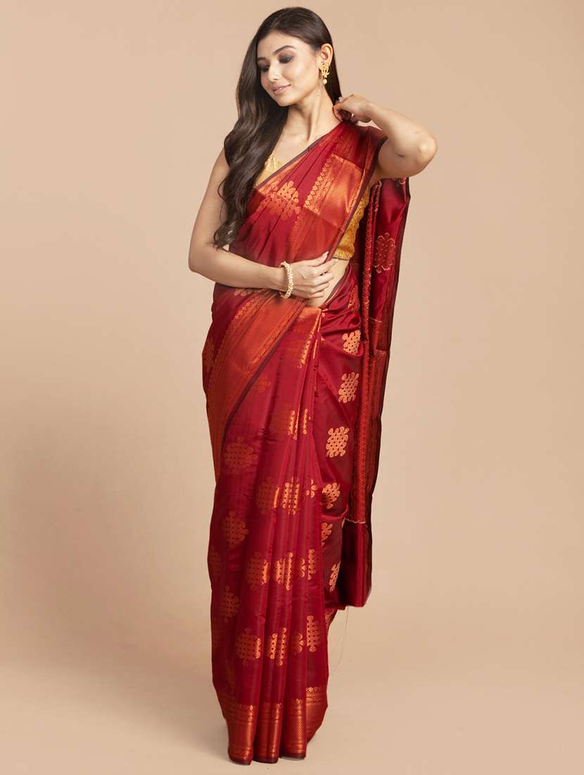 golden zari work woven saree with blouse