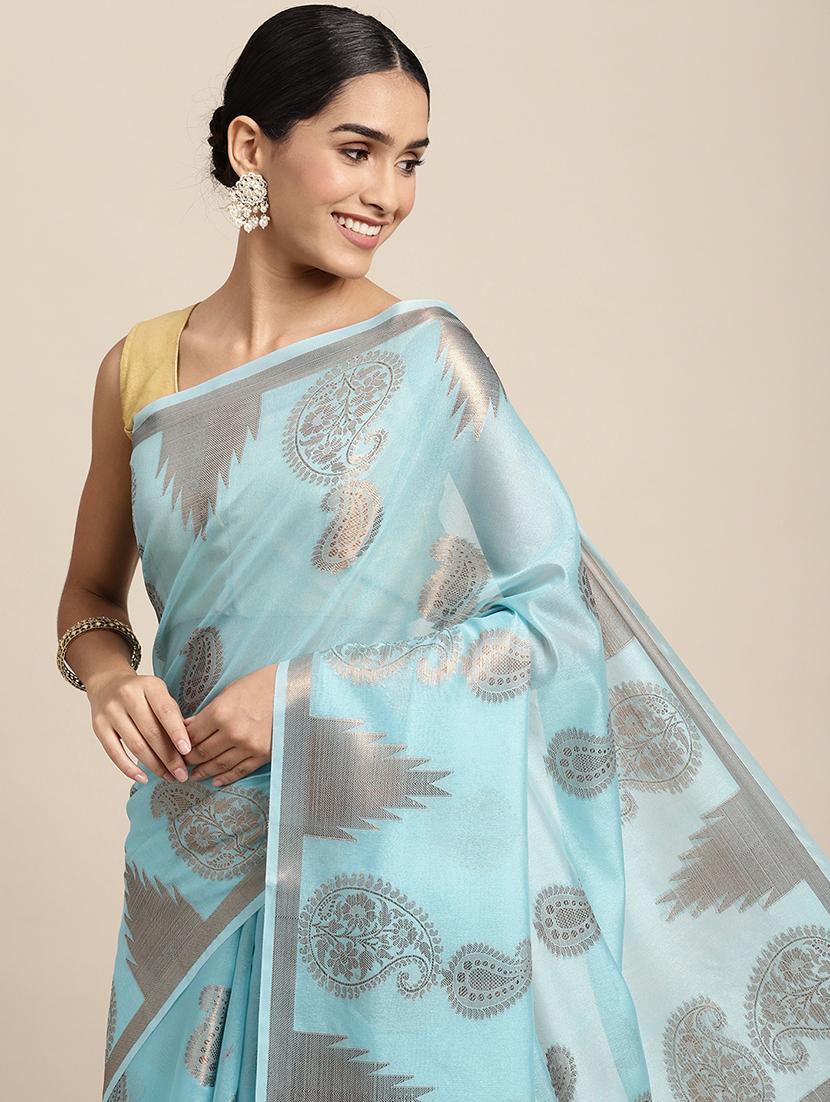 golden zari work woven saree with blouse - 18436733 - Standard Image - 2