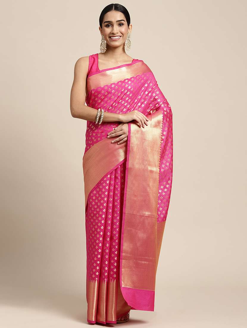 golden zari work woven saree