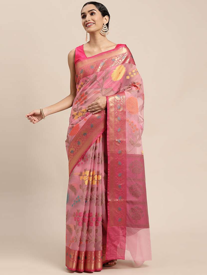 golden zari work woven saree