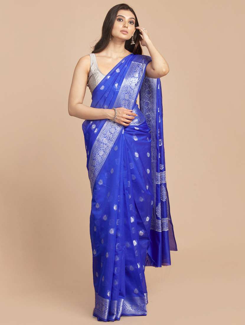 self design zari work woven saree with blouse