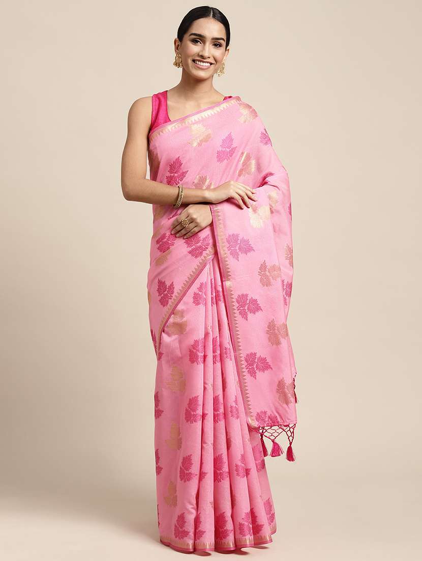 self design zari work woven saree with blouse
