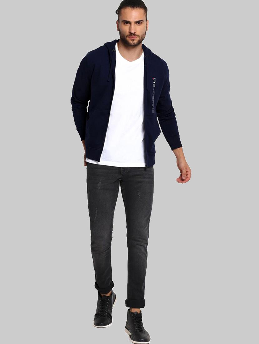 navy blue chest-printed hooded sweatshirt - 18437069 - Standard Image - 2