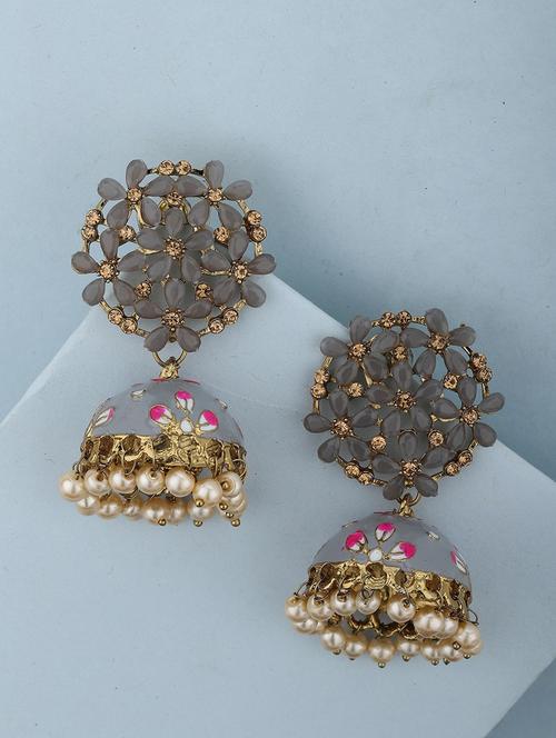 grey brass jhumka earring - 18437075 -  Standard Image - 0