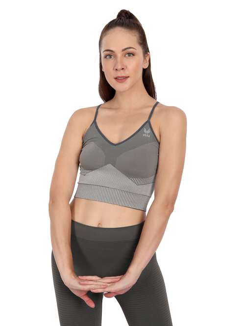 grey striped full coverage sports bra