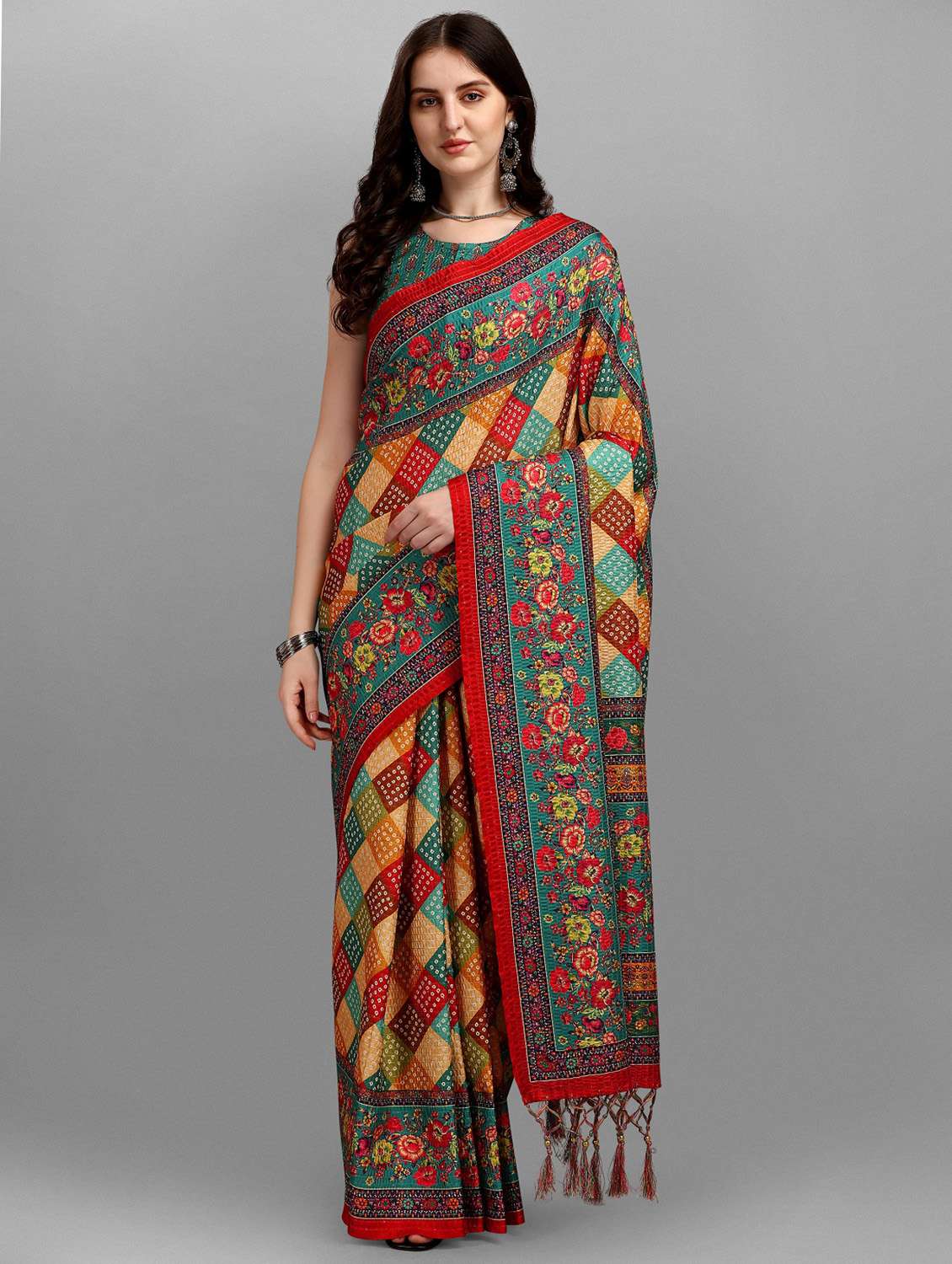 multi colored silk printed saree