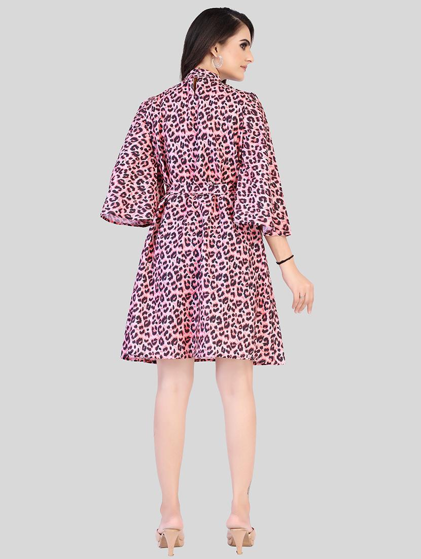 cape sleeved printed fit & flare dress - 18437463 - Standard Image - 2