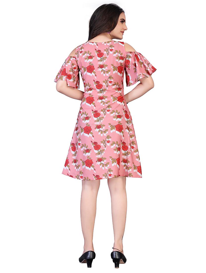 cold shoulder printed fit & flare dress - 18437469 - Standard Image - 2