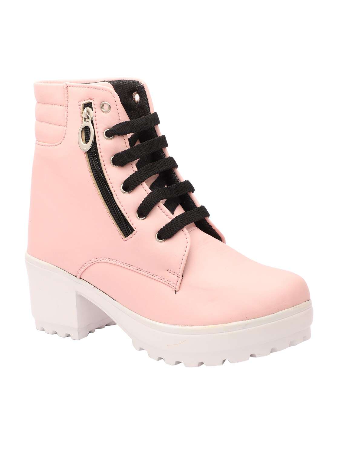 women pink ankle length lace up boot