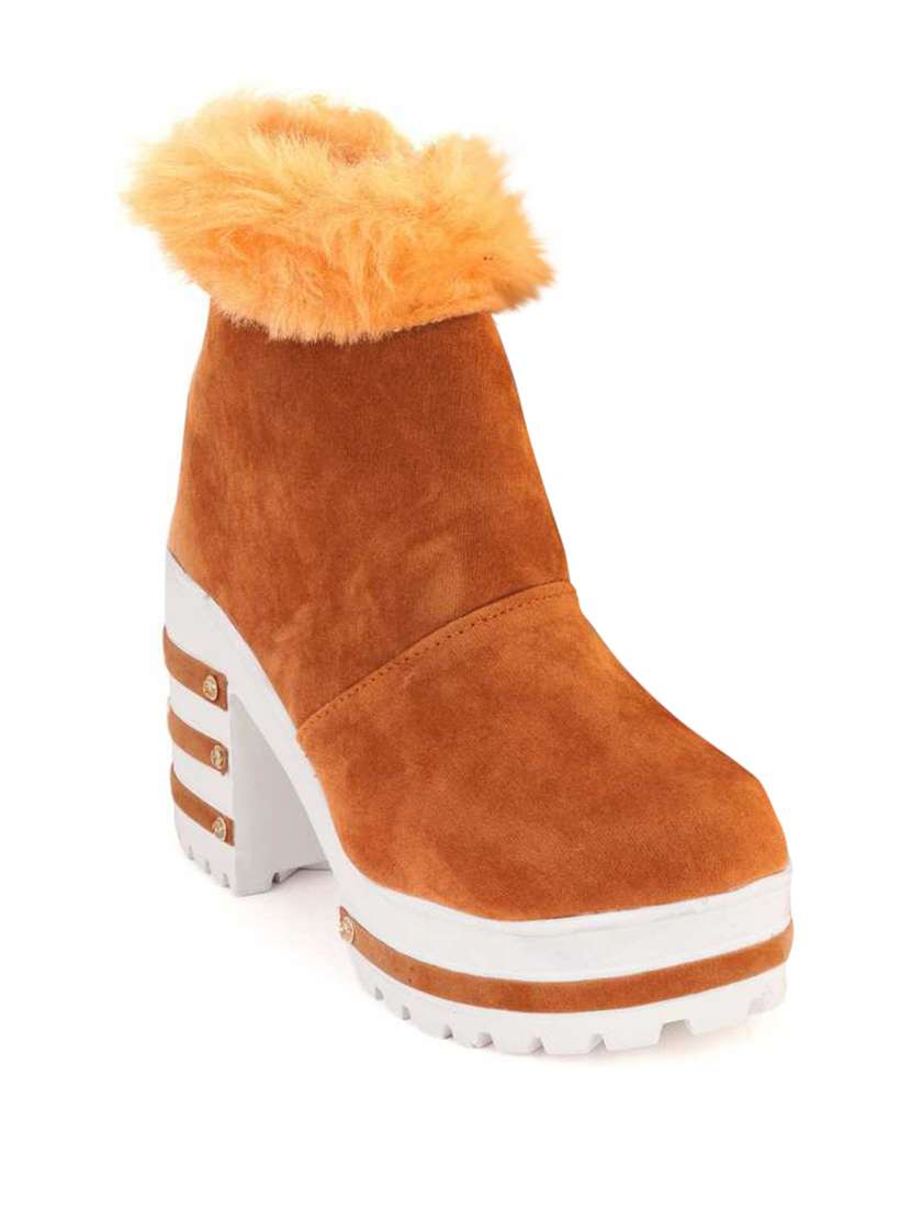 women tan ankle length lace up boot