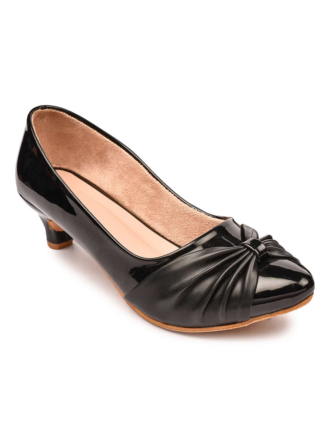 black synthetic slip on pumps