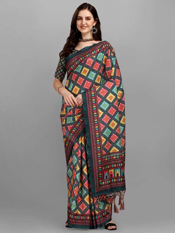 women's printed multi colored saree