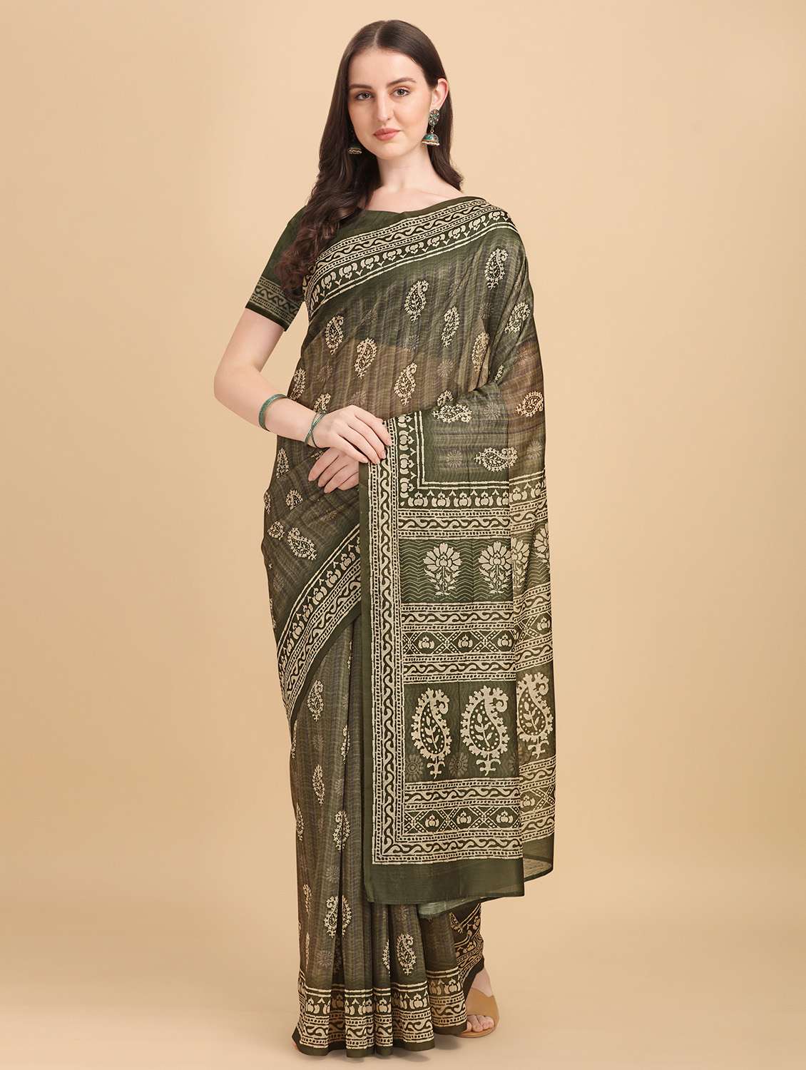 batik print chanderi saree with blouse
