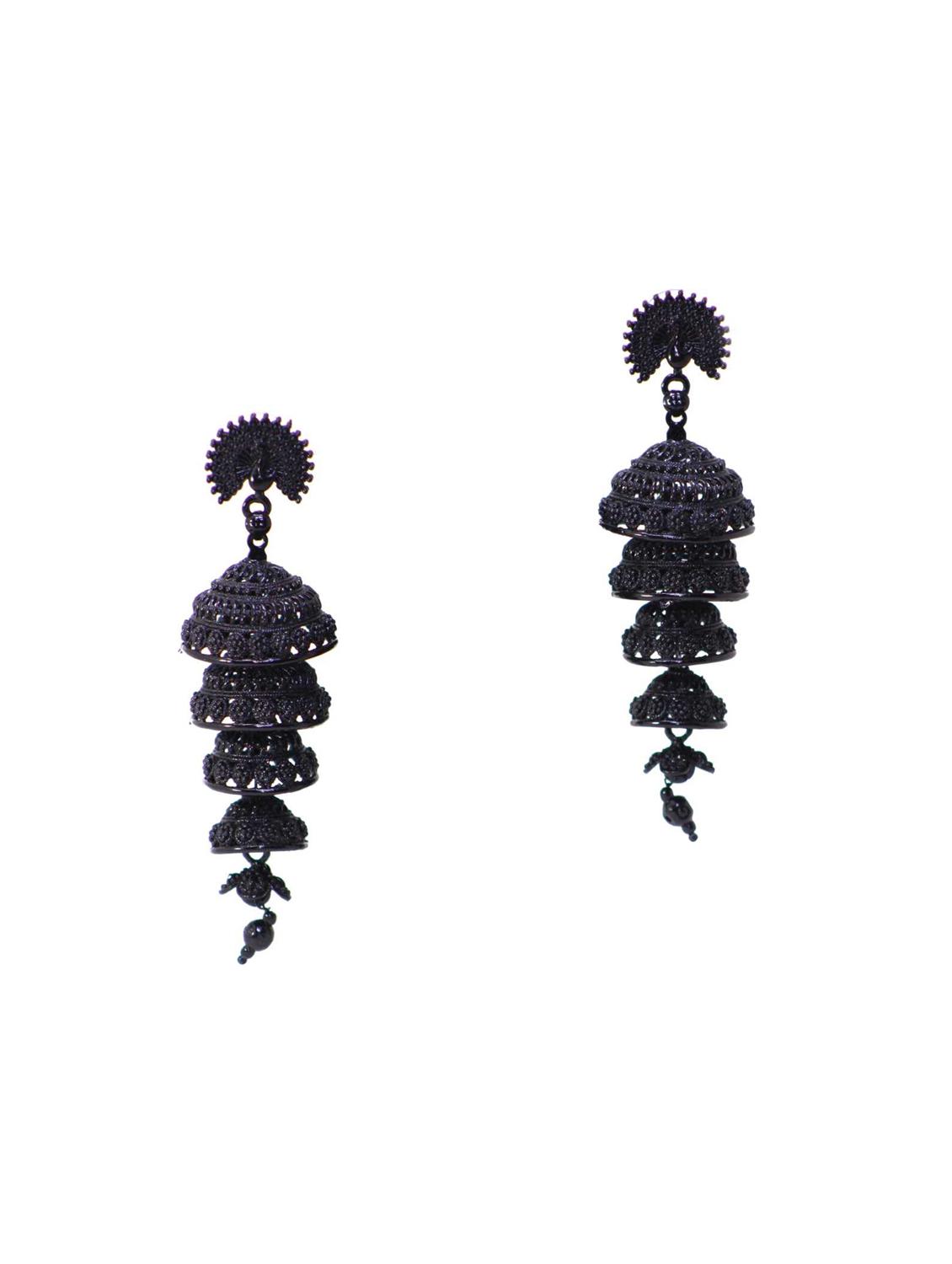 black plated peacock inspired jhumka earrings - 18438137 -  Zoom Image - 0
