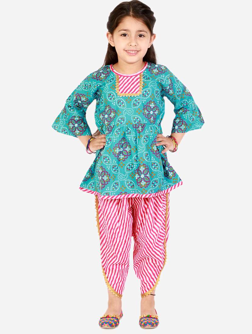 turquoise blue bandhani patiyala suit set 