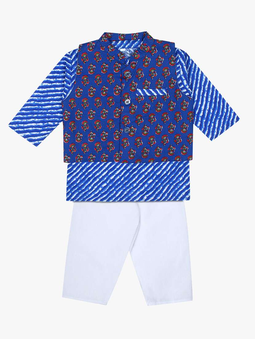 boys blue printed kurta pajama set 