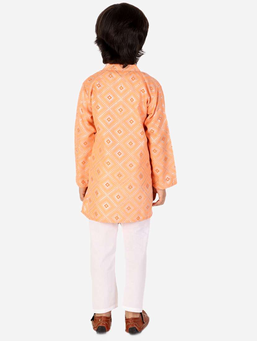 boys peach printed kurta pajama set  - 18438511 -  Standard Image - 2