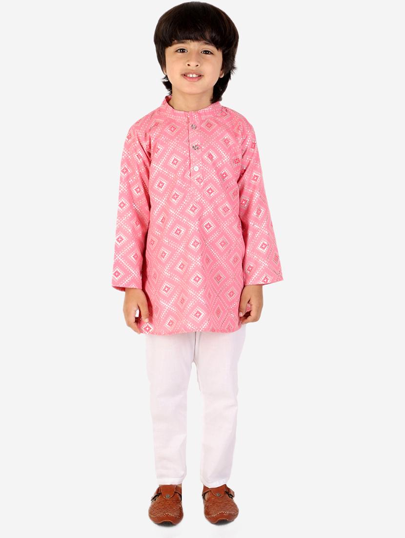 boys pink printed kurta pajama set 