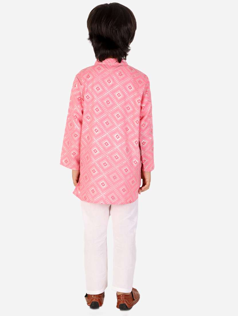 boys pink printed kurta pajama set  - 18438512 -  Standard Image - 2