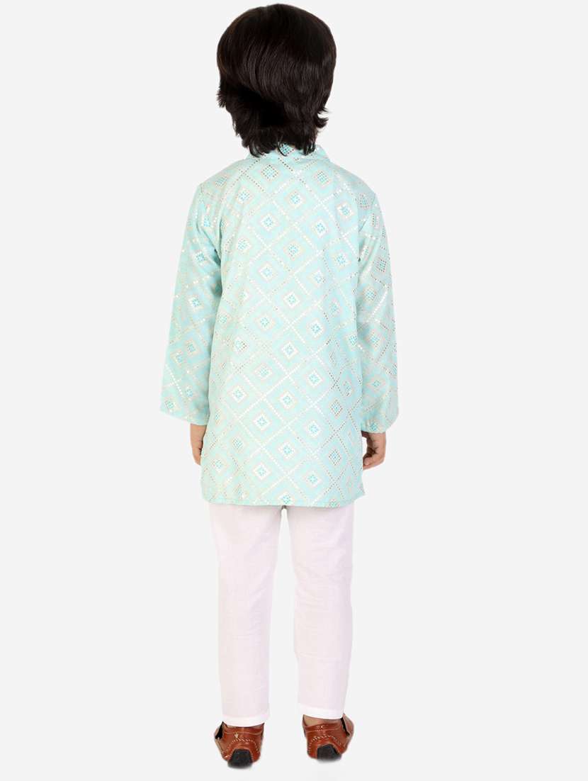 boys turquoise blue printed kurta pajama set  - 18438513 -  Standard Image - 2