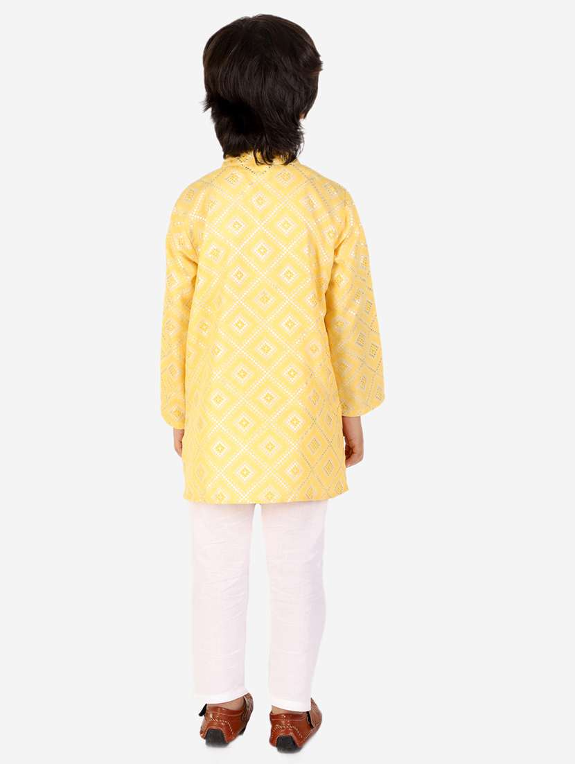 boys yellow printed kurta pajama set  - 18438514 -  Standard Image - 2
