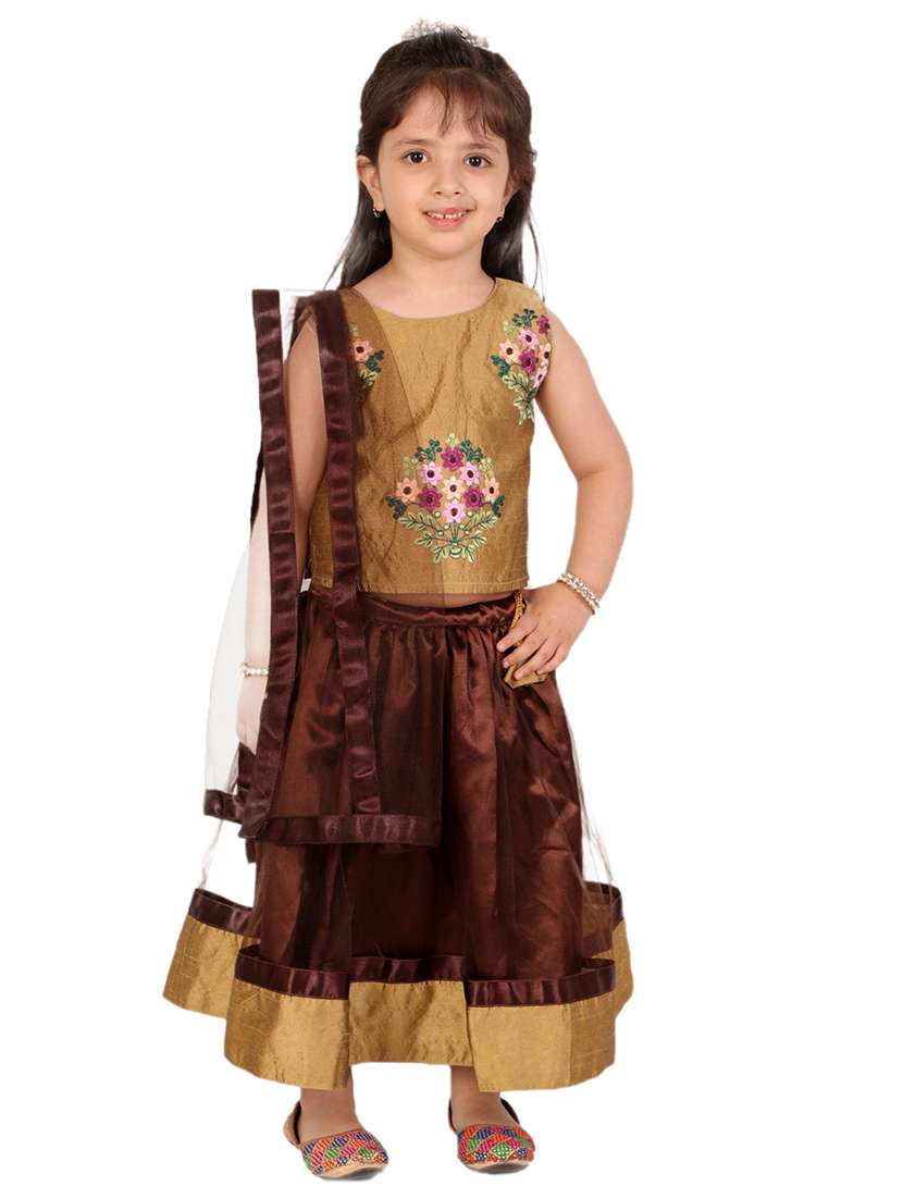 girls brown embroidered lehnga choli set 