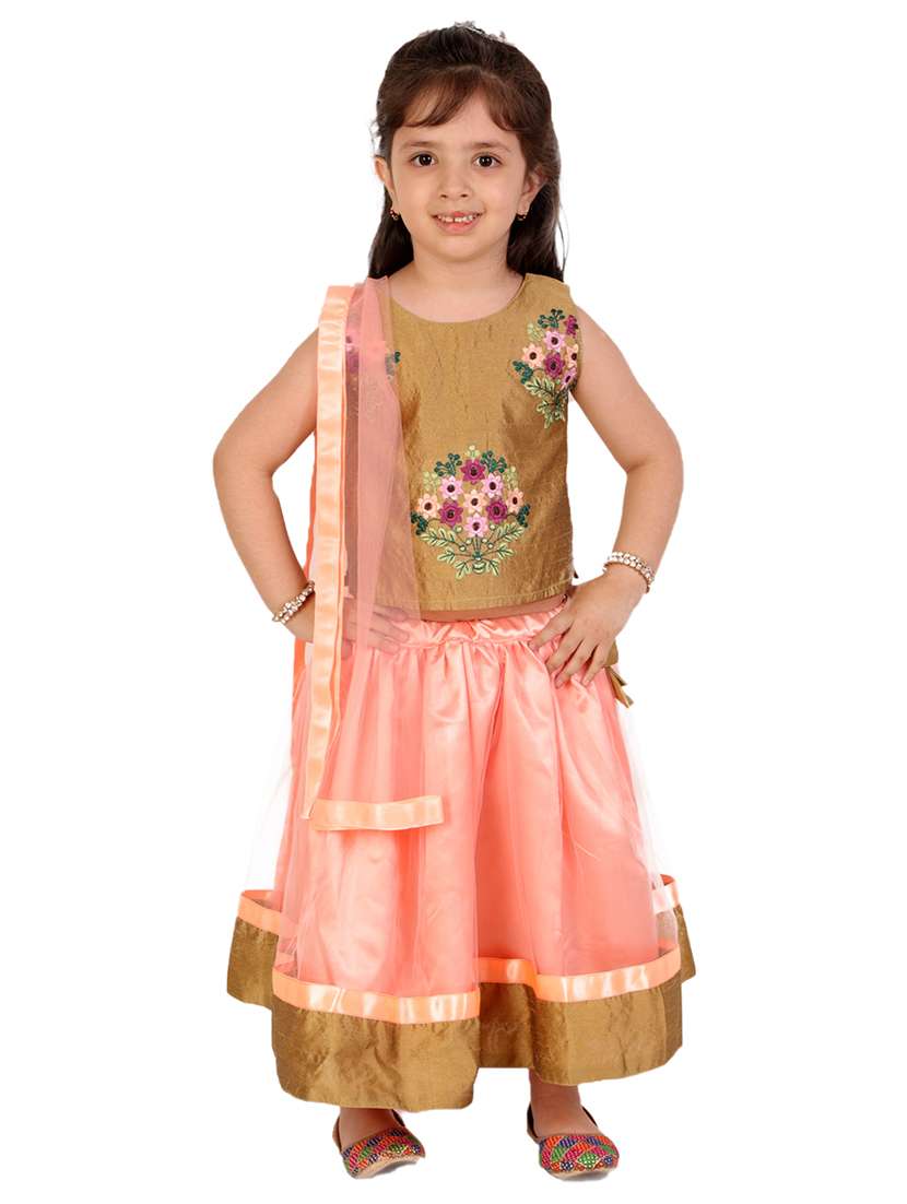 girls coral embroidered lehnga choli set 