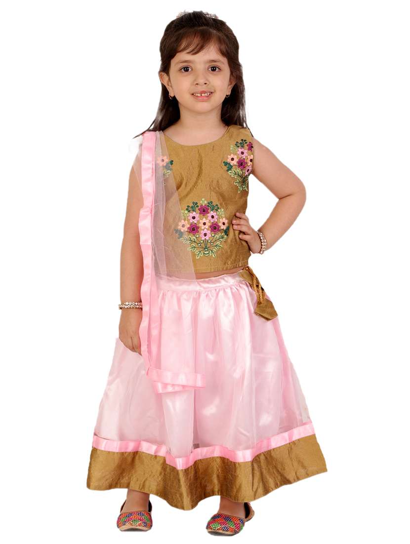 girls pink embroidered lehnga choli set 