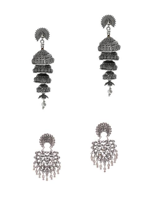 silver plated graceful delightful earrings - combo of 2 pairs - 18438560 -  Standard Image - 0