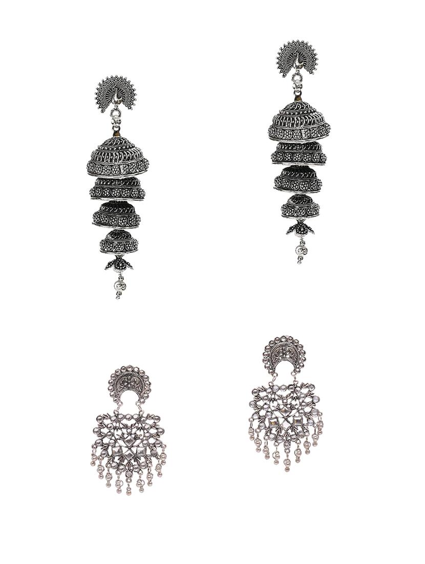 silver plated graceful delightful earrings - combo of 2 pairs - 18438560 -  Zoom Image - 0