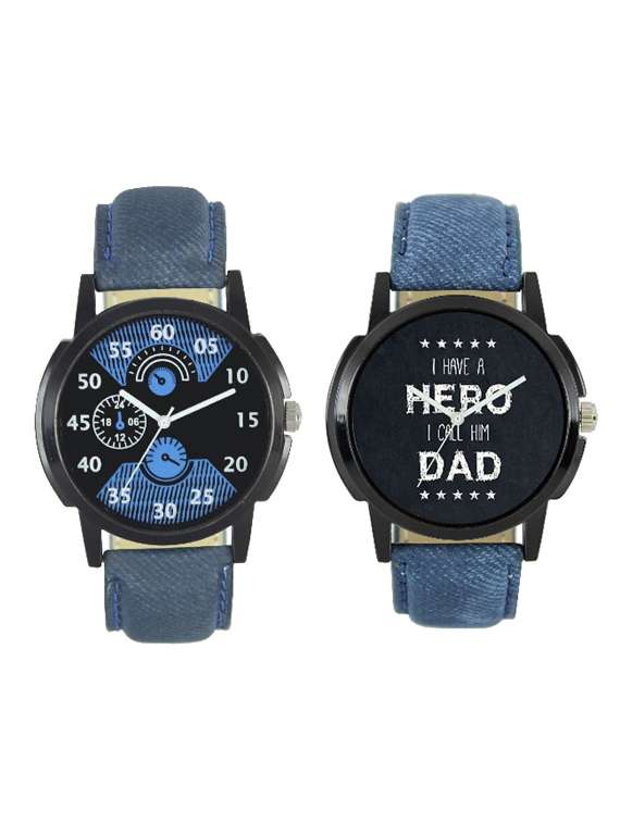 blue and black color men's analog watch pack of -2
