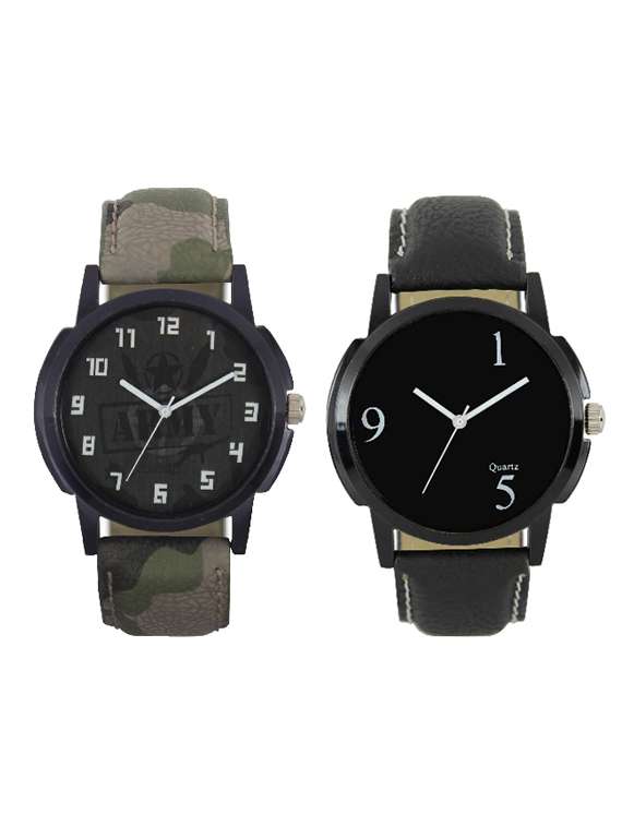 army and black color men's analog watch pack of -2