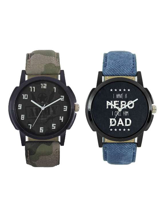 blue and army color men's analog watch pack of -2